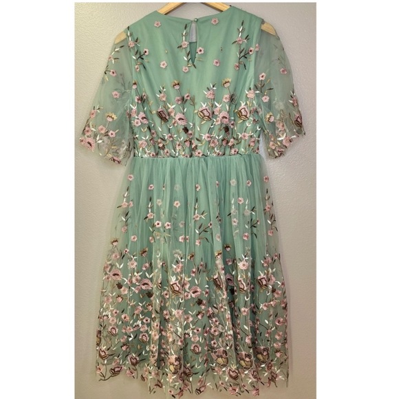NWT Baltic Born Duchess Tulle Midi Dress Sage Green Embroidered Floral Feminine - Picture 9 of 11